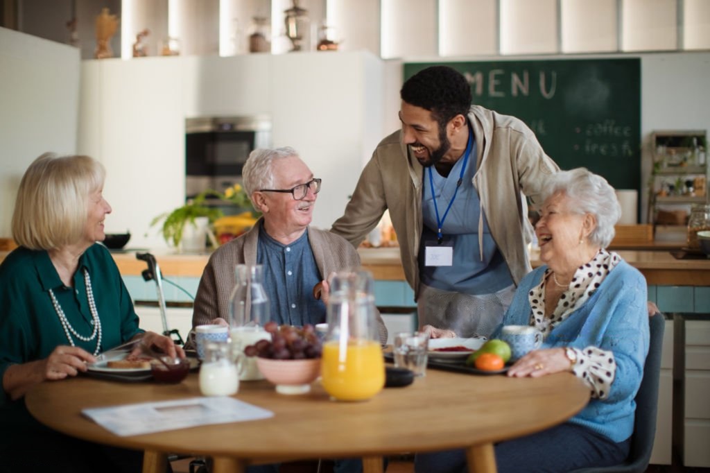 Older adults enjoying warm companionship at home